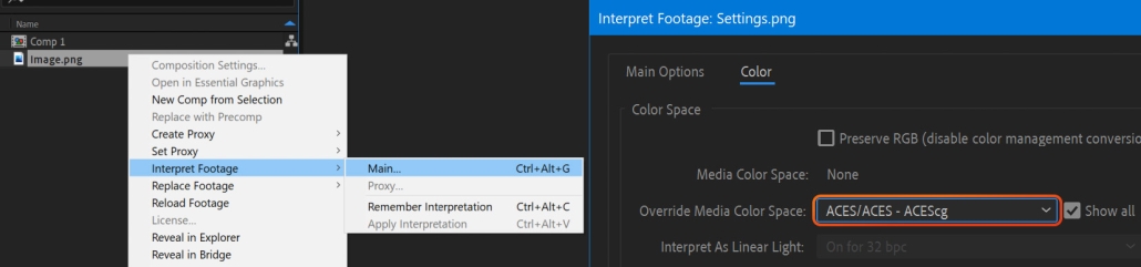 How to use ACES in After Effects Tutorial Interpret Footage