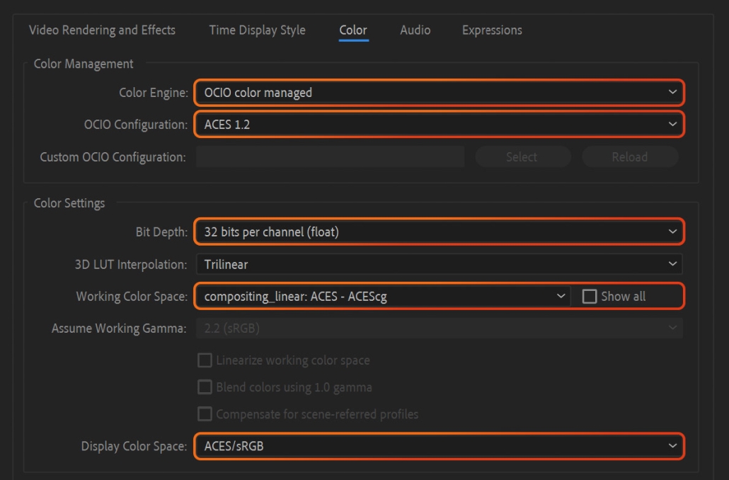 How to use ACES in After Effects Tutorial - Project Color Settings